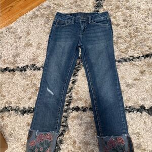 Vigoss Blue Straight Leg Jeans with Floral Embroidery